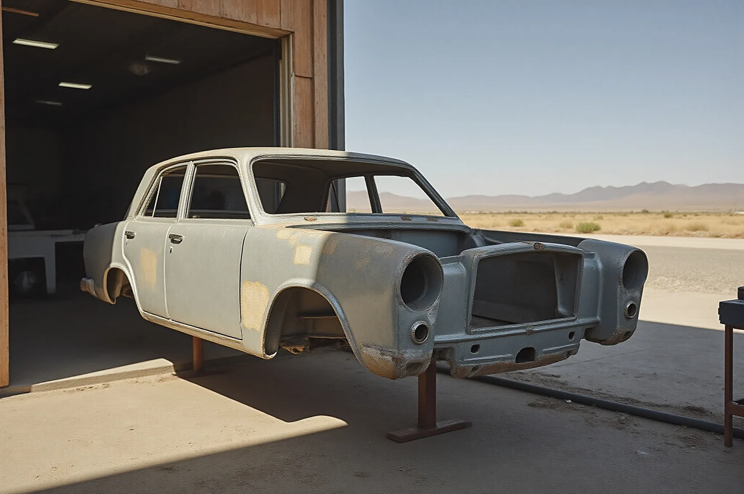 Carrocería de auto clásico en pleno proceso de restauración
